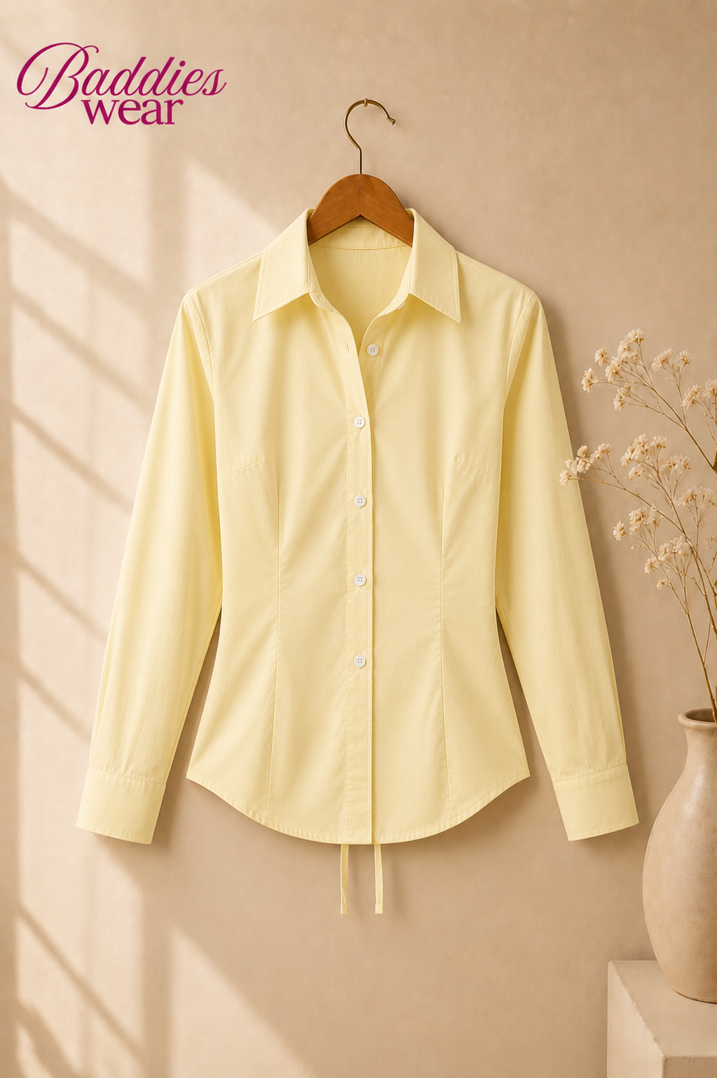 Pale Yellow Fitted Button Down Shirt