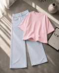 Baby Pink Baggy Drop Shoulder Tee & Ice-Blue Vintage Baggy Jeans
