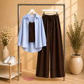 Baby Blue Stripe Button Down Shirt & With Dark Brown Inner & Dark Brown Flapper Trouser