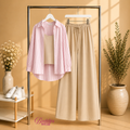 Baby Pink Stripe Button Down Shirt & With Beige Inner & Beige Flapper Trouser
