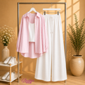 Baby Pink Stripe Button Down Shirt & With White Inner & White Flapper Trouser
