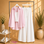 Baby Pink Stripe Button Down Shirt & With White Inner & White Flapper Trouser