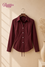 Burgundy Fitted Button Down Shirt