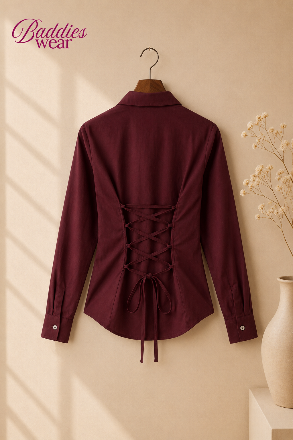 Burgundy Fitted Button Down Shirt