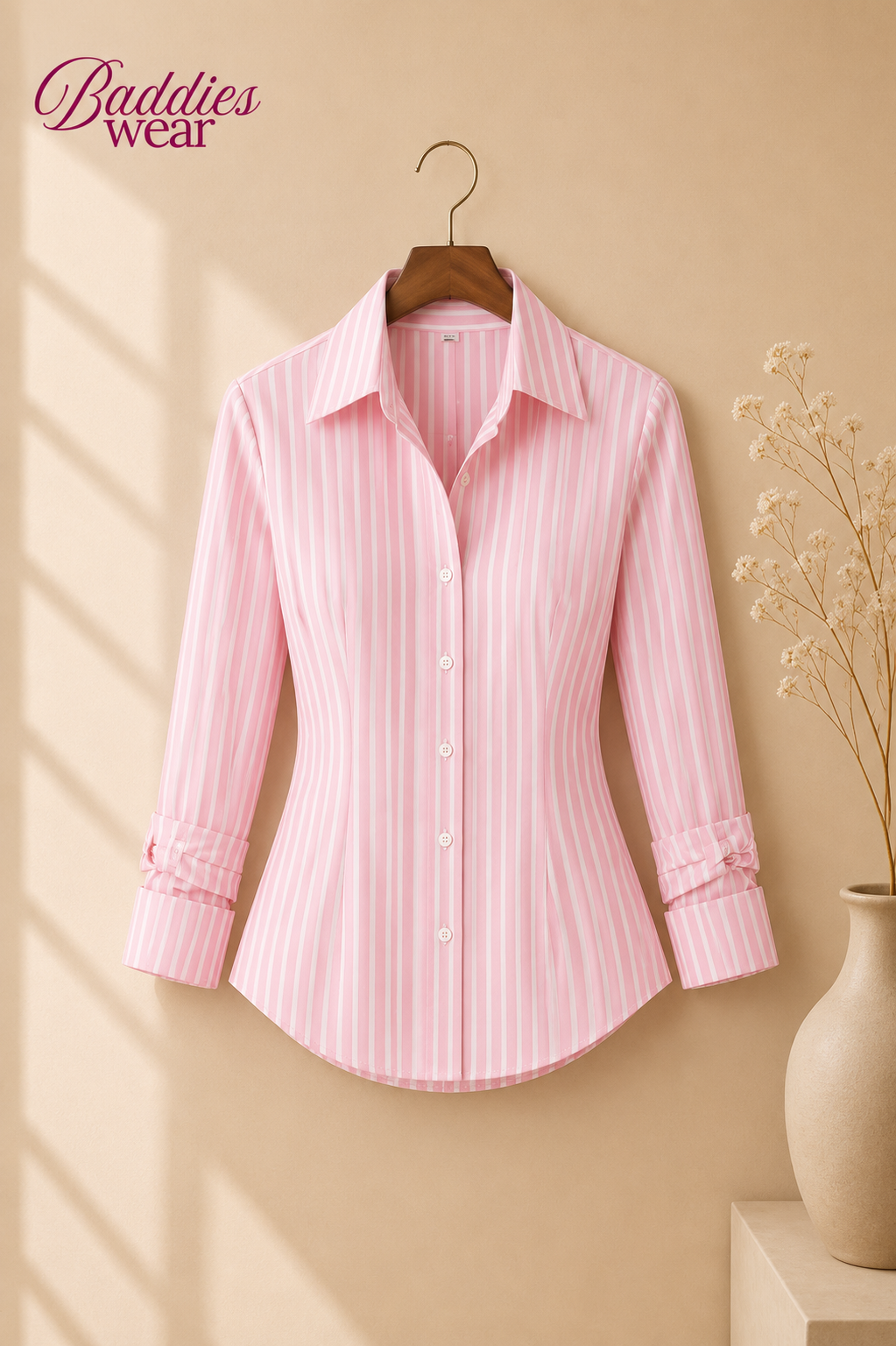 Pink Lining Fitted Button Down Shirt
