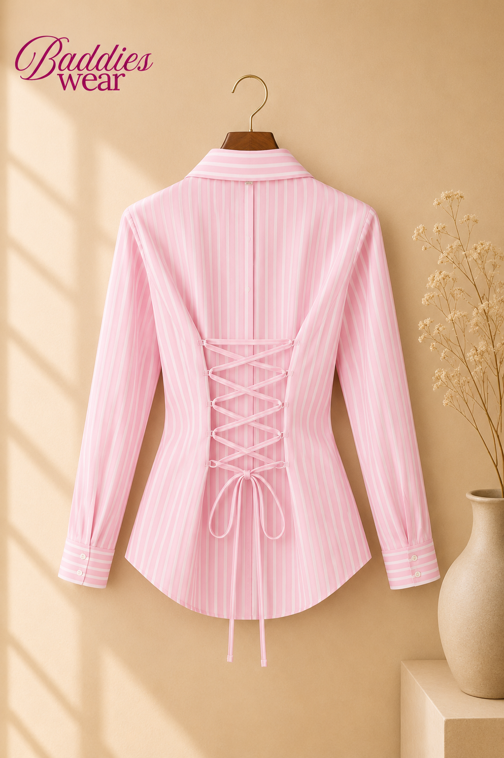 Pink Lining Fitted Button Down Shirt