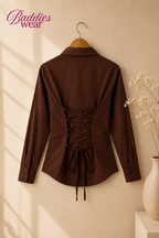 Brown Fitted Button Down Shirt