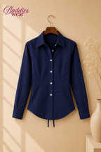Navy Blue Fitted Button Down Shirt