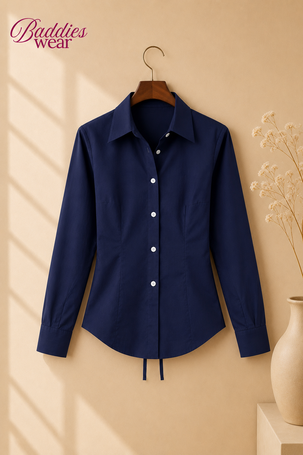 Navy Blue Fitted Button Down Shirt