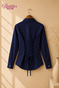 Navy Blue Fitted Button Down Shirt