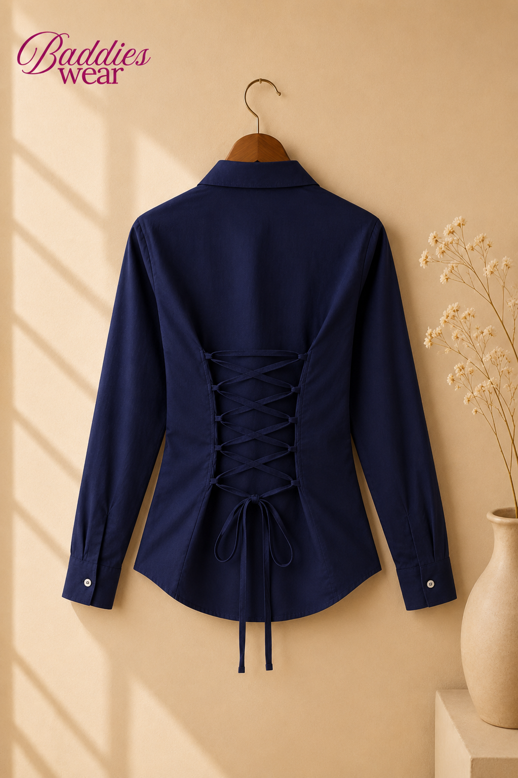 Navy Blue Fitted Button Down Shirt