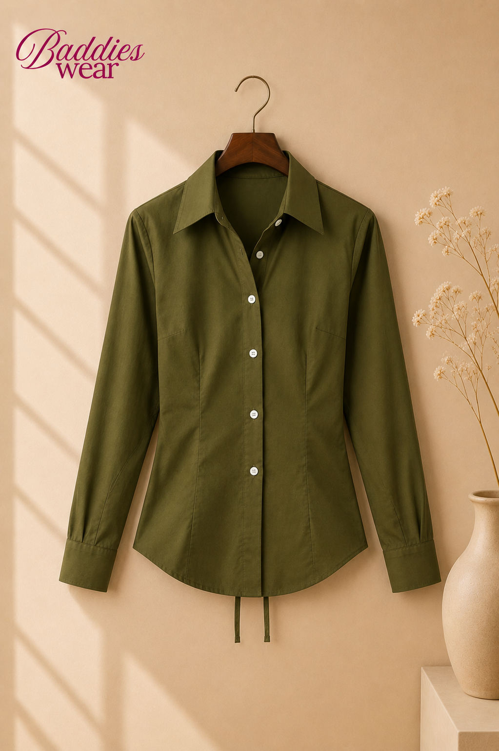 Olive Green Fitted Button Down Shirt