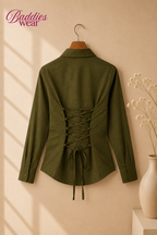 Olive Green Fitted Button Down Shirt