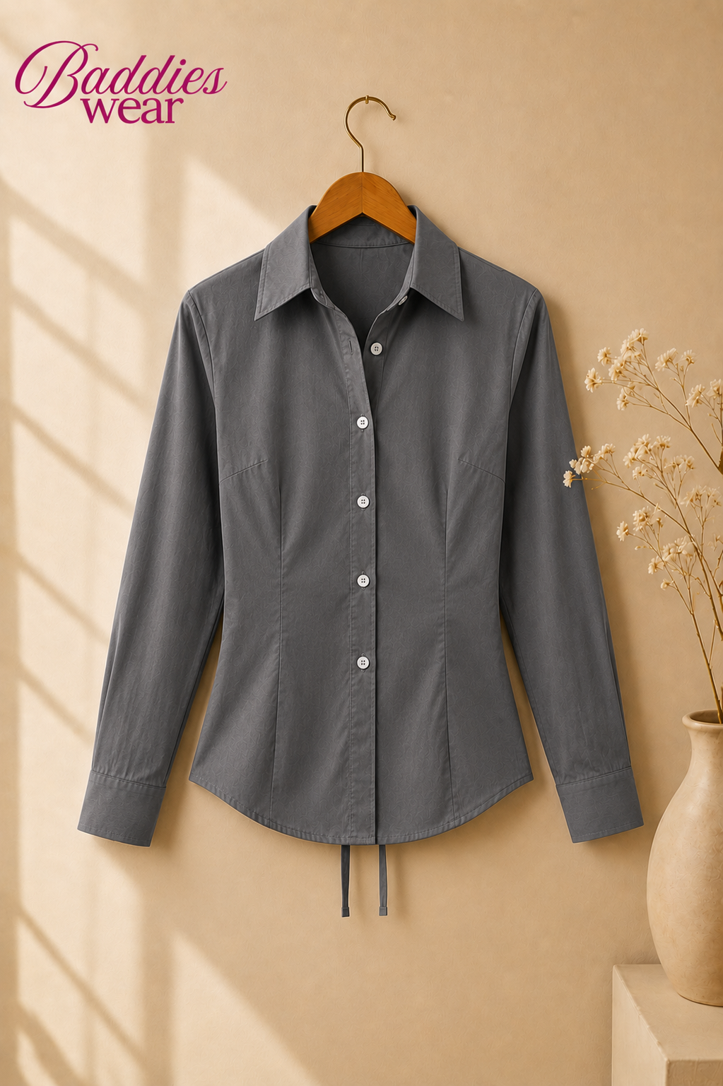Grey Fitted Button Down Shirt