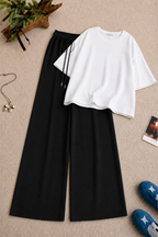 White Oversized Tee With Black Flapper Trouser