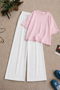 Baby Pink Oversized Tee With White Flapper Trouser