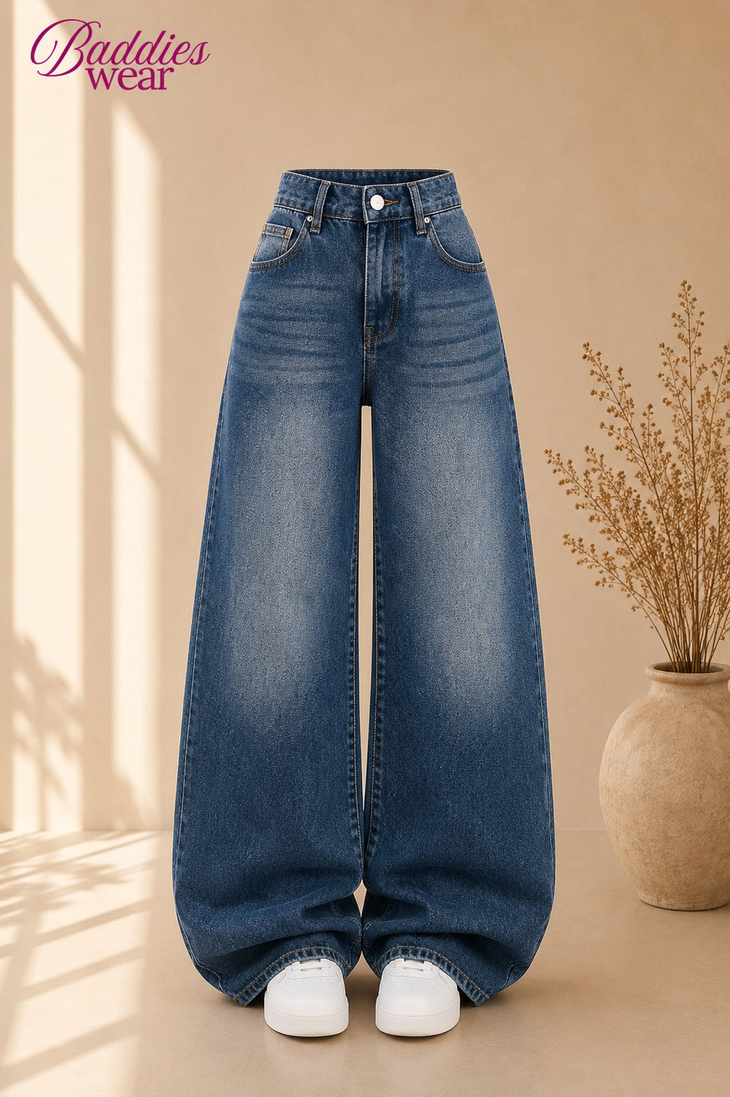 Faded Dark Mid-Blue Vintage Baggy Jeans