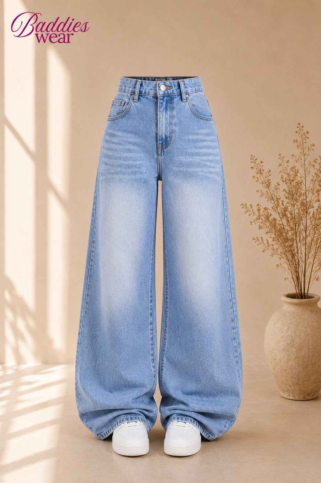 Faded Ice-Blue Vintage Baggy Jeans