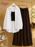 White Button Down Shirt With Black Tank Top & Brown Flapper Trouser
