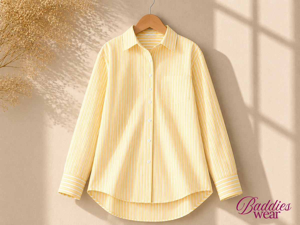 Pale Yellow Striped Button Down Shirt
