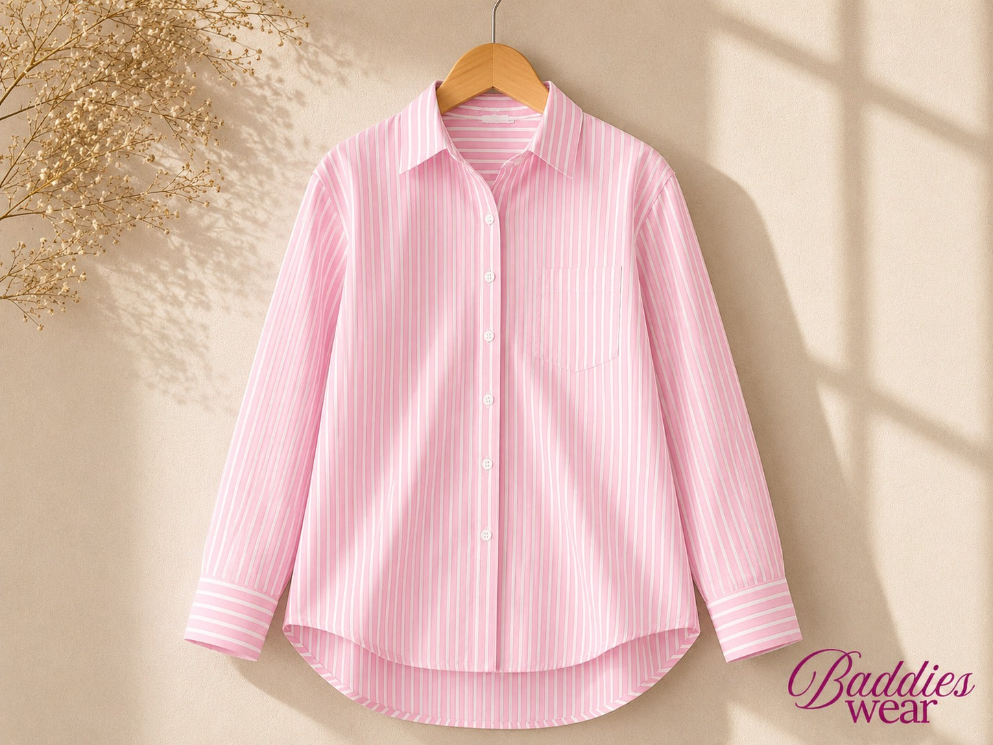 Baby Pink Striped Button Down Shirt