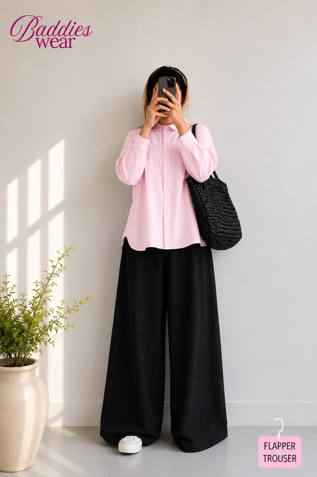 Baby Pink Button Down Shirt & Black Flapper Trouser