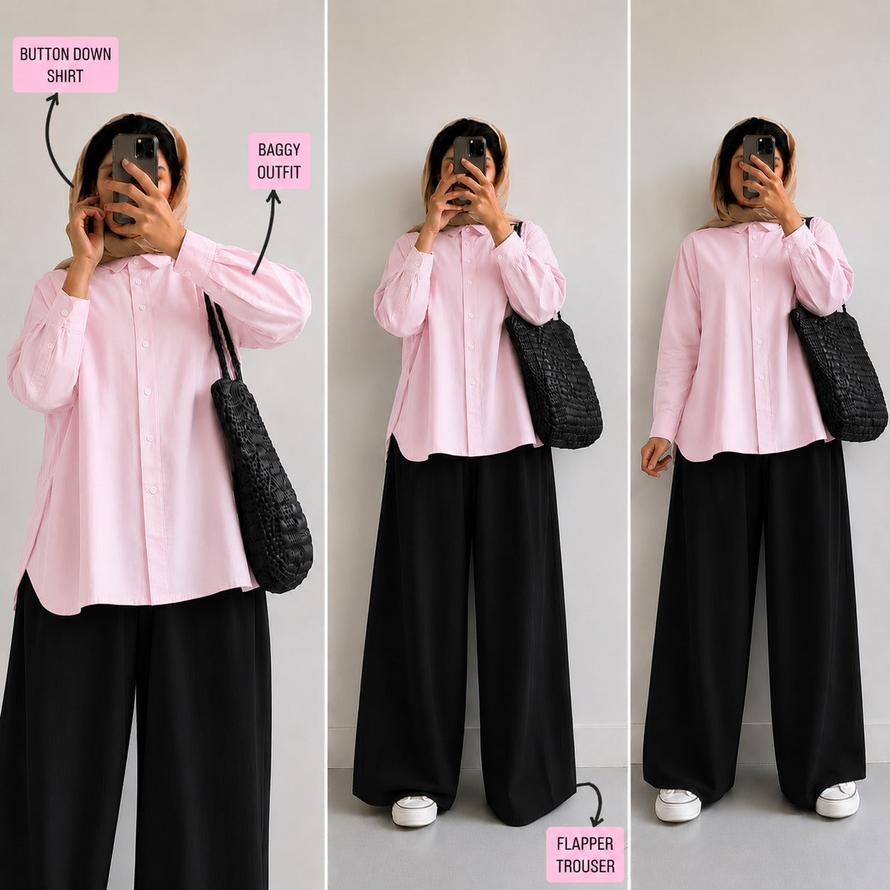 Baby Pink Button Down Shirt & Black Flapper Trouser