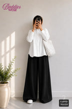 White Button Down Shirt & Black Flapper Trouser