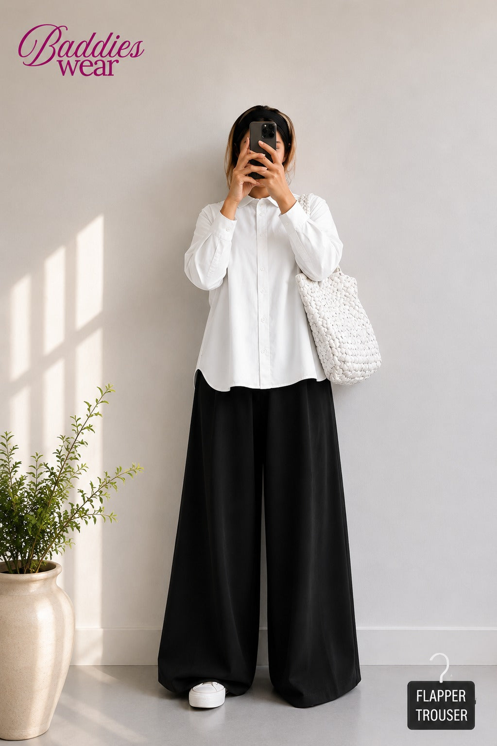 White Button Down Shirt & Black Flapper Trouser