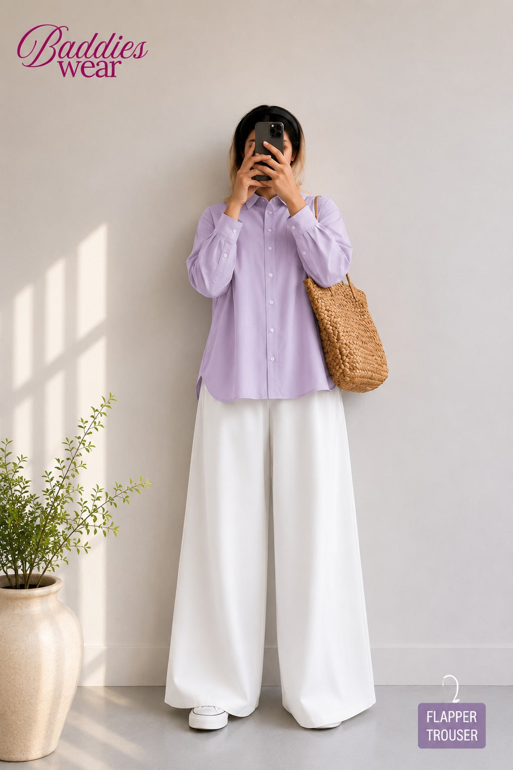 Lilac Button Down Shirt & White Flapper Trouser