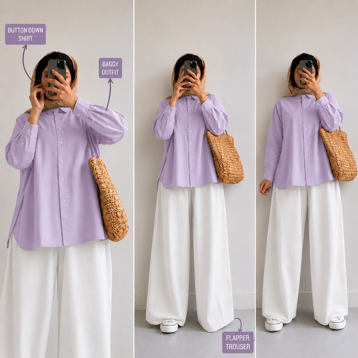 Lilac Button Down Shirt & White Flapper Trouser