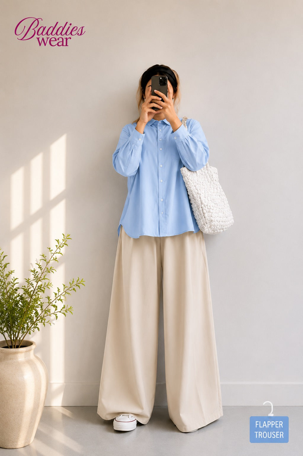 Sky Blue Button Down Shirt & Beige Flapper Trouser