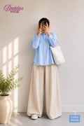 Sky Blue Button Down Shirt & Beige Flapper Trouser