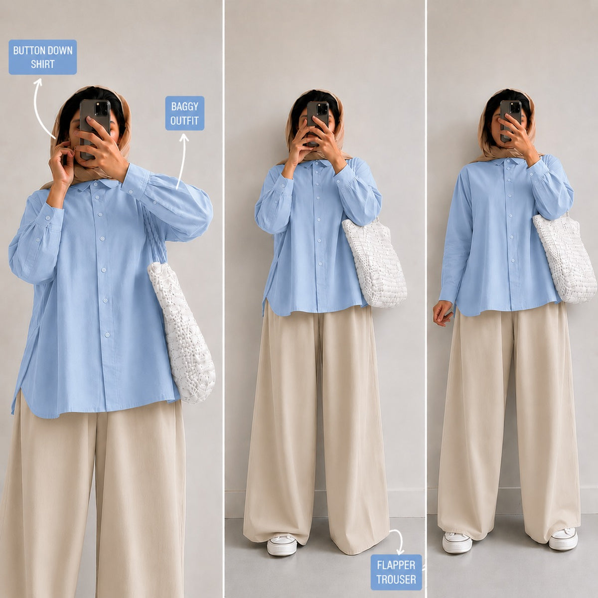 Sky Blue Button Down Shirt & Beige Flapper Trouser