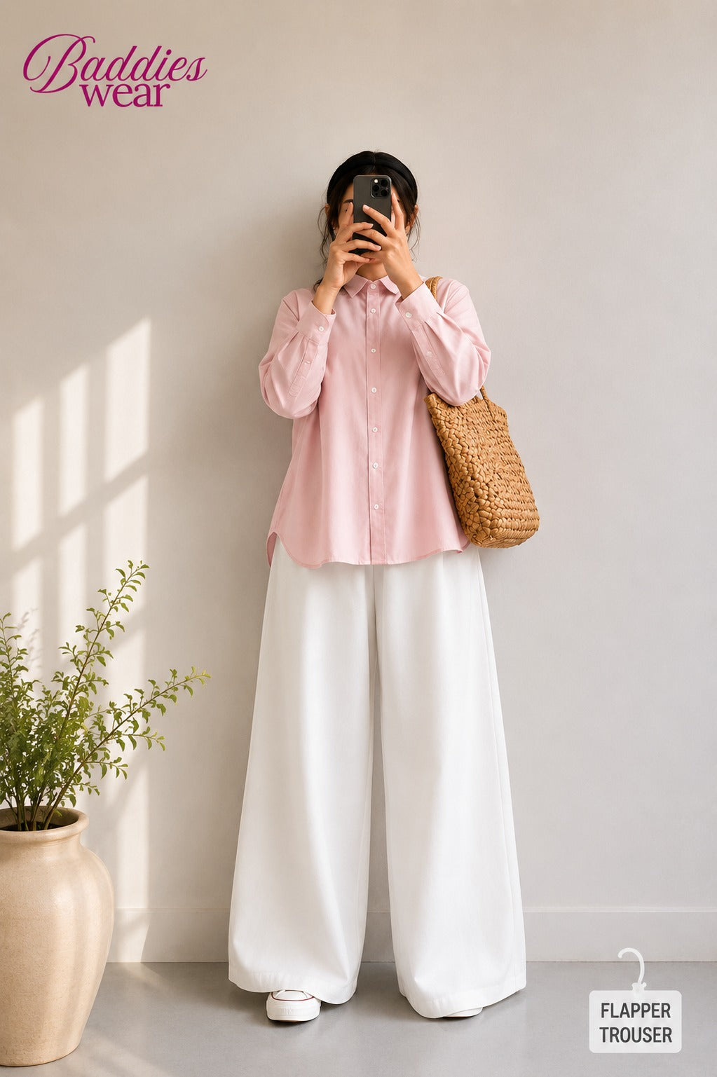 Baby Pink Button Down Shirt & White Flapper Trouser