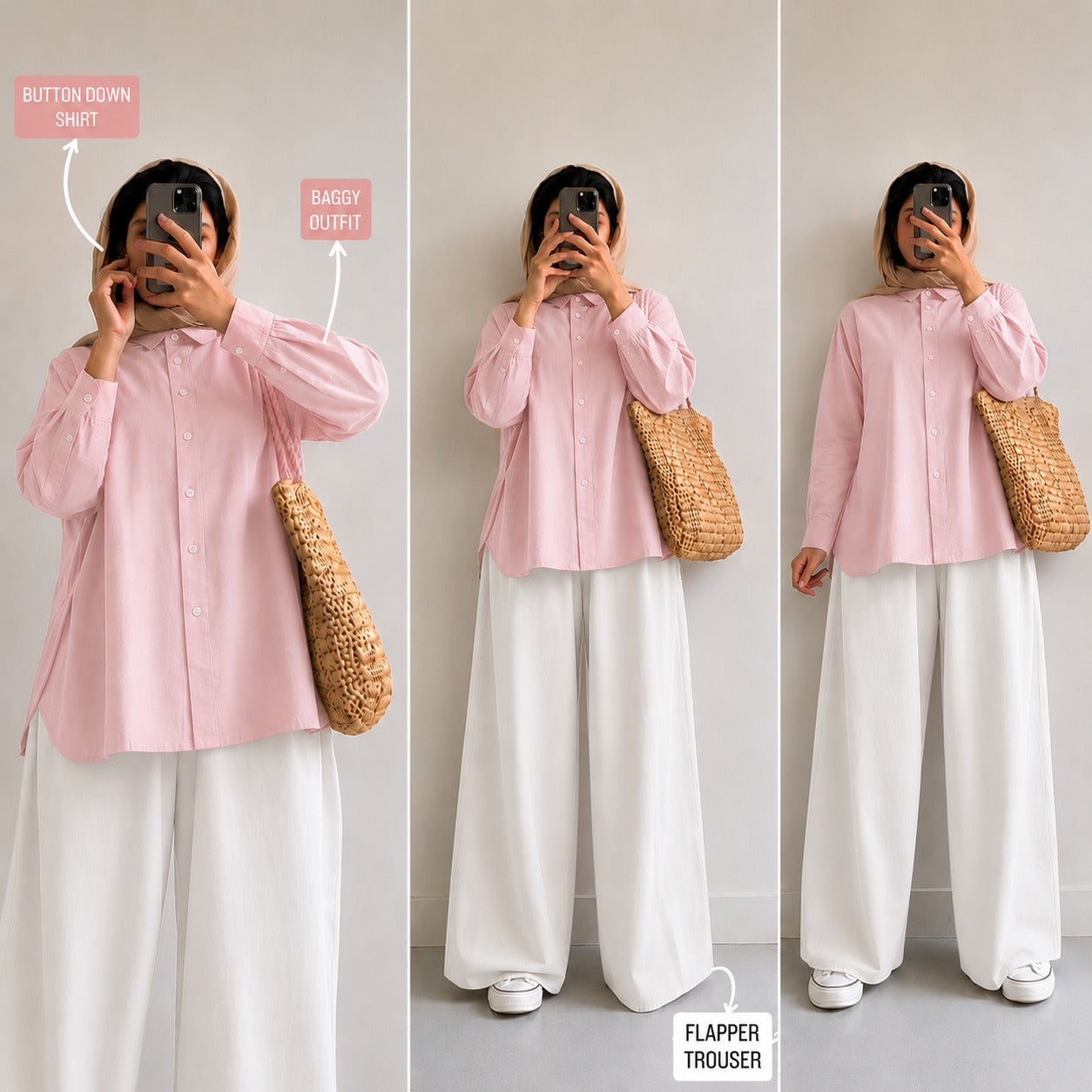 Baby Pink Button Down Shirt & White Flapper Trouser