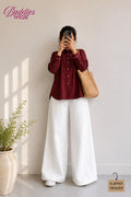 Burgundy Button Down Shirt & White Flapper Trouser