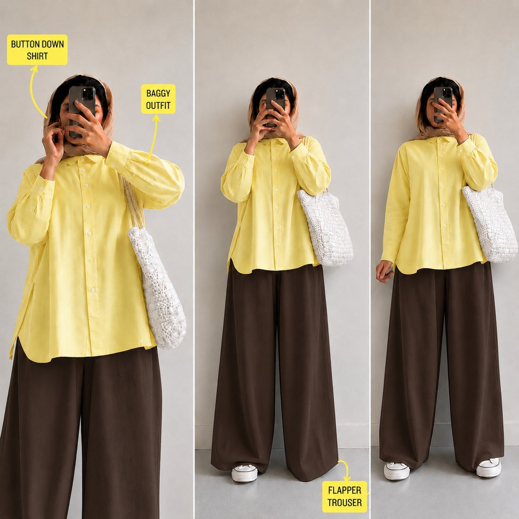 Pale Yellow Button Down Shirt & Chocolate Brown  Flapper Trouser