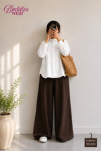 White Button Down Shirt & Dark Brown Flapper Trouser