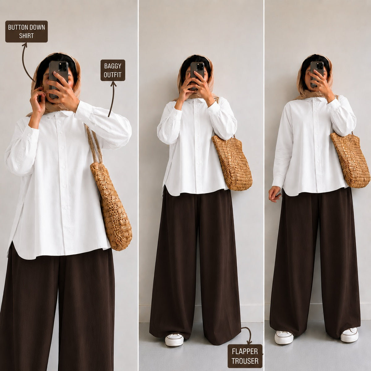 White Button Down Shirt & Dark Brown Flapper Trouser
