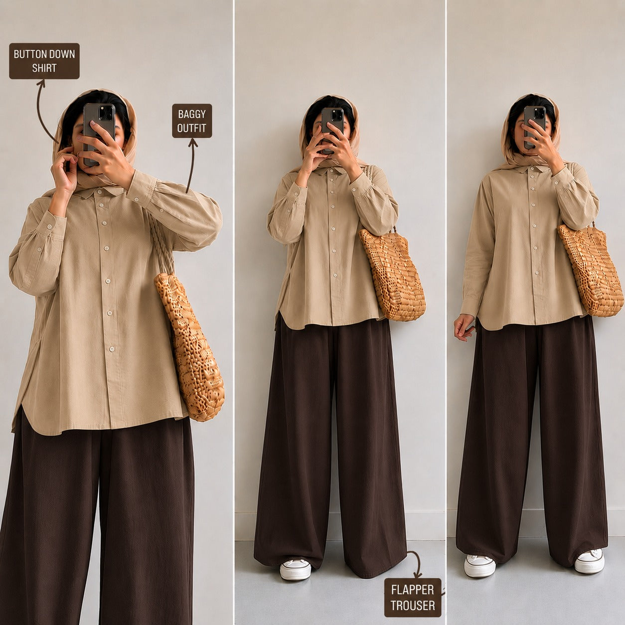 Beige Button Down Shirt & Chocolate Brown Flapper Trouser