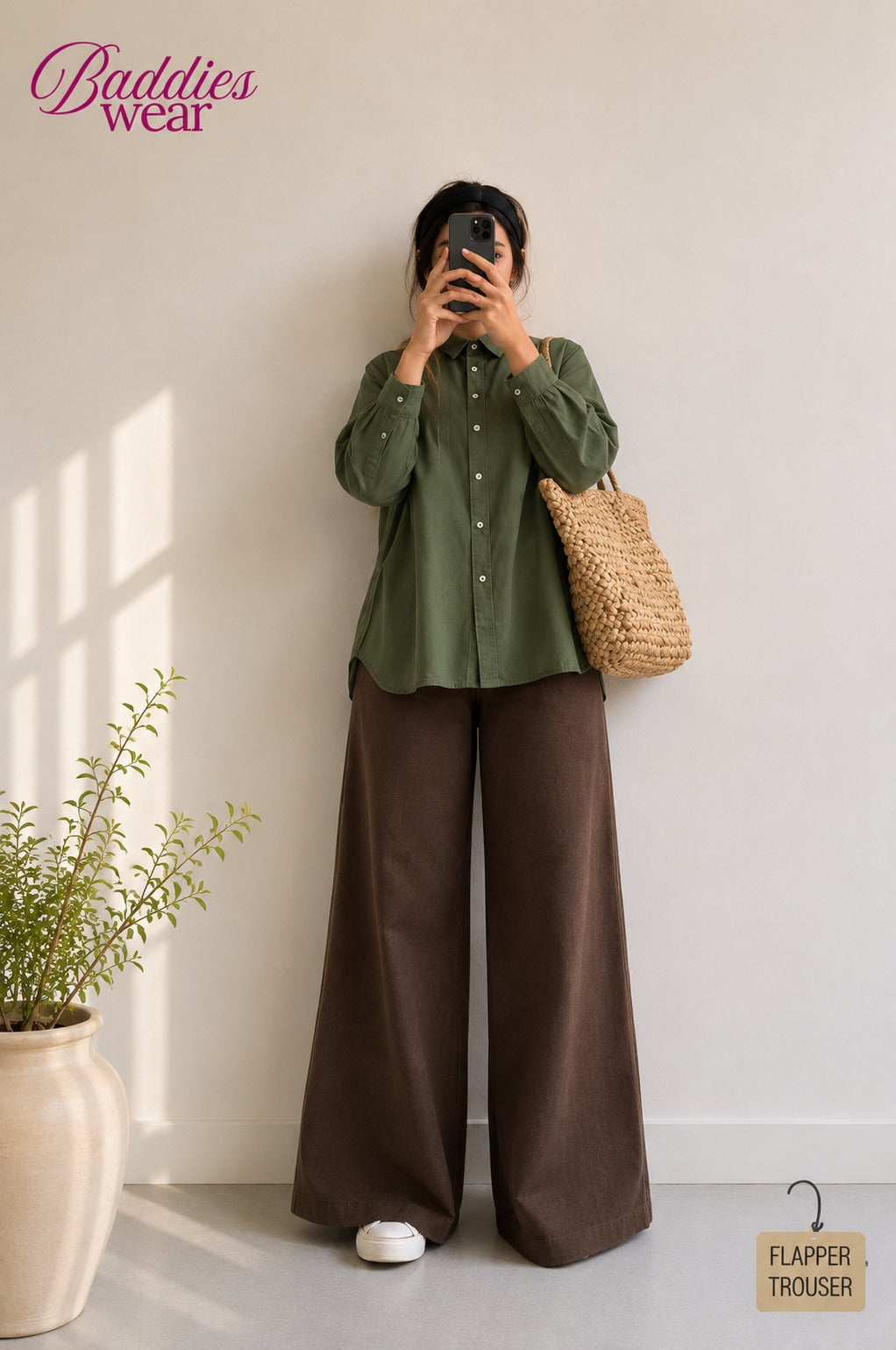 Olvie Green Button Down Shirt & Chocolate Brown Flapper Trouser