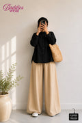 Black Button Down Shirt & Beige Flapper Trouser