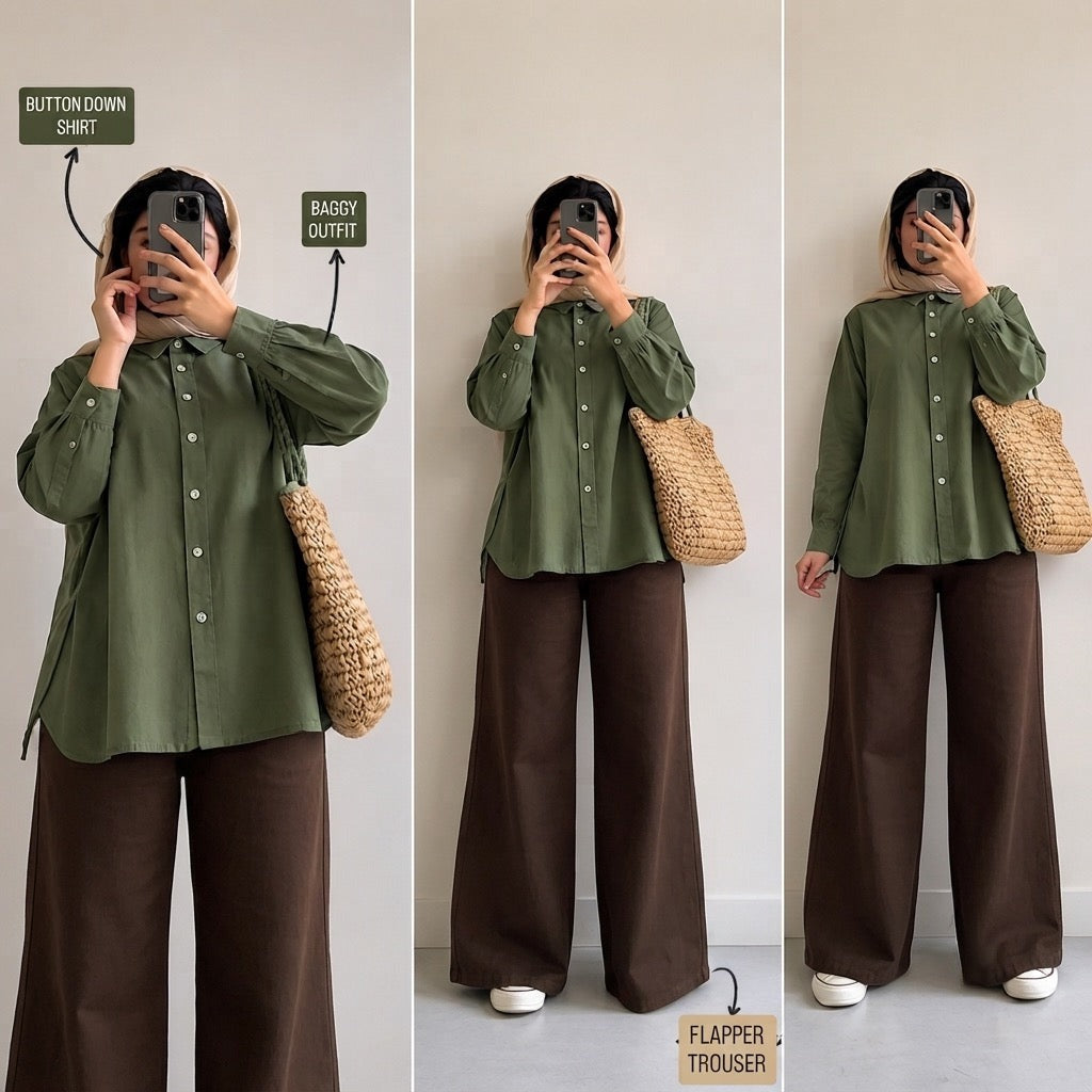 Olvie Green Button Down Shirt & Chocolate Brown Flapper Trouser