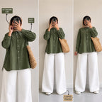 Olive Green Button Down Shirt & White Flapper Trouser