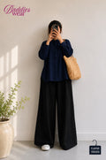 Navy Blue Button Down Shirt & Black Flapper Trouser