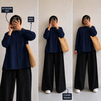 Navy Blue Button Down Shirt & Black Flapper Trouser