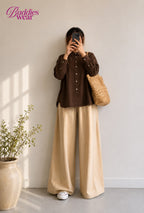 Chocolate Brown Button Down Shirt & Beige Flapper Trouser