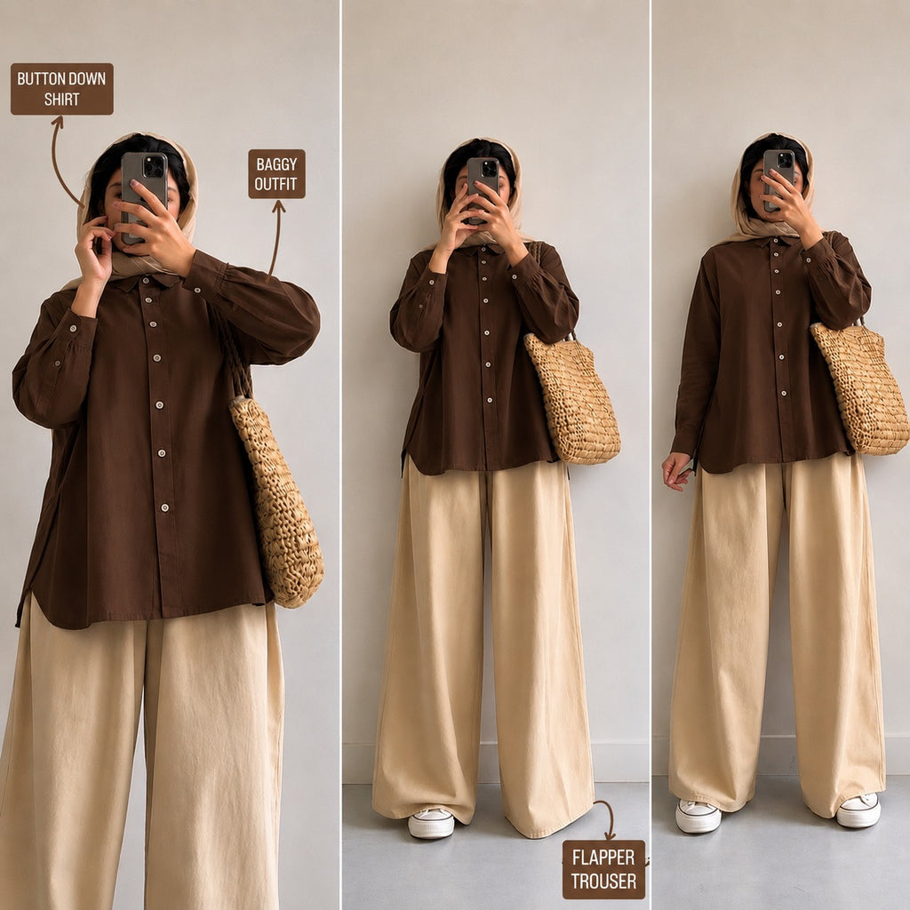 Chocolate Brown Button Down Shirt & Beige Flapper Trouser