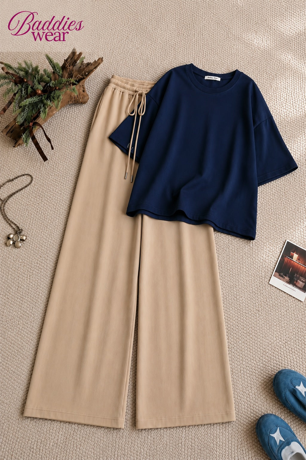 Navy Blue Oversized Tee With Black Flapper Trouser